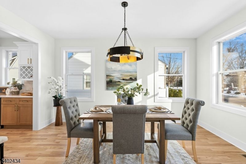 Dining room, Interior, Pendant Lights, Wood Texture Flooring