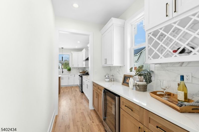 Interior, Kitchen, Marble Walls, Recessed Lighting, Wood Texture Flooring