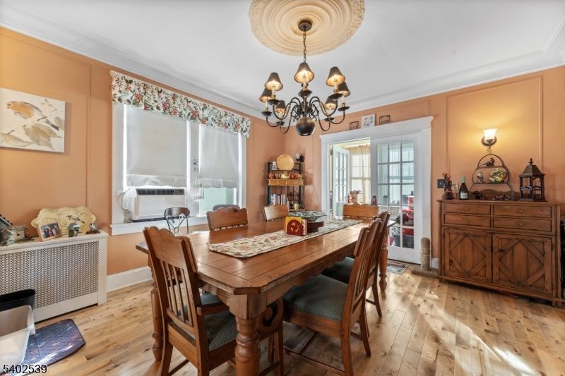 Chandelier, Dining room, Interior, Wood Texture Flooring