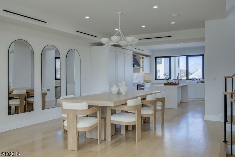 Dining room, Interior, Recessed Lighting, Wood Texture Flooring