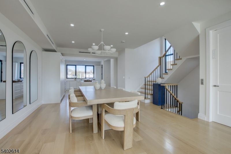 Dining room, Interior, Recessed Lighting, Wood Texture Flooring