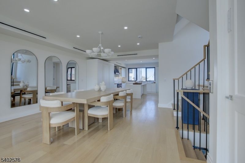 Dining room, Interior, Recessed Lighting, Wood Texture Flooring