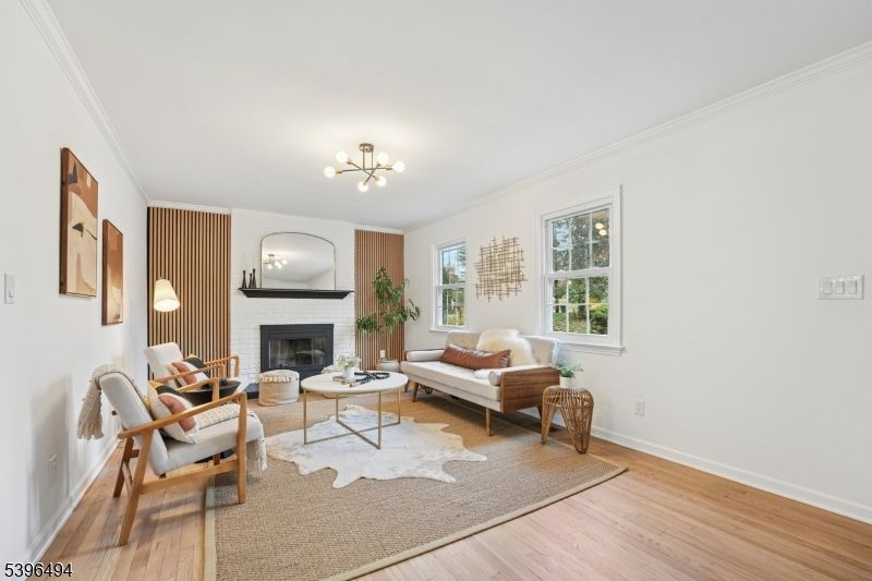 Fireplace, Interior, Living room, Pendant Lights, Wood Texture Flooring