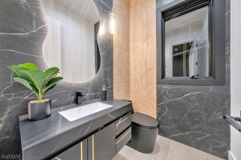 Bathroom, Interior, Marble Walls, Wood Texture Flooring