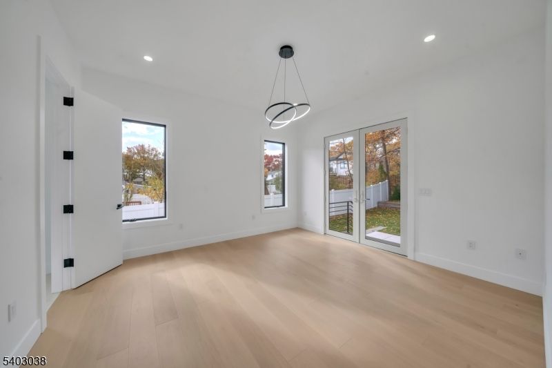 Empty room, Interior, Pendant Lights, Recessed Lighting, Wood Texture Flooring