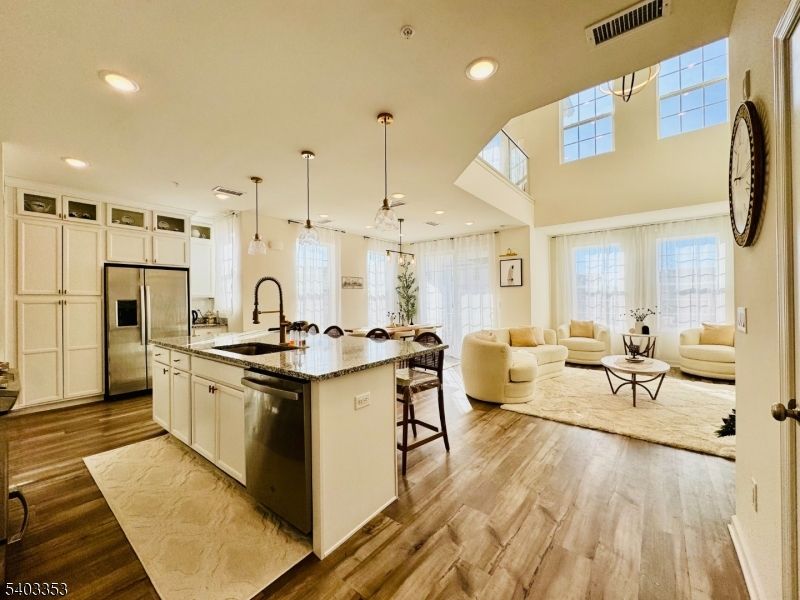 Interior, Kitchen, Living room, Pendant Lights, Recessed Lighting, Stainless Steel Appliances, Wood Texture Flooring