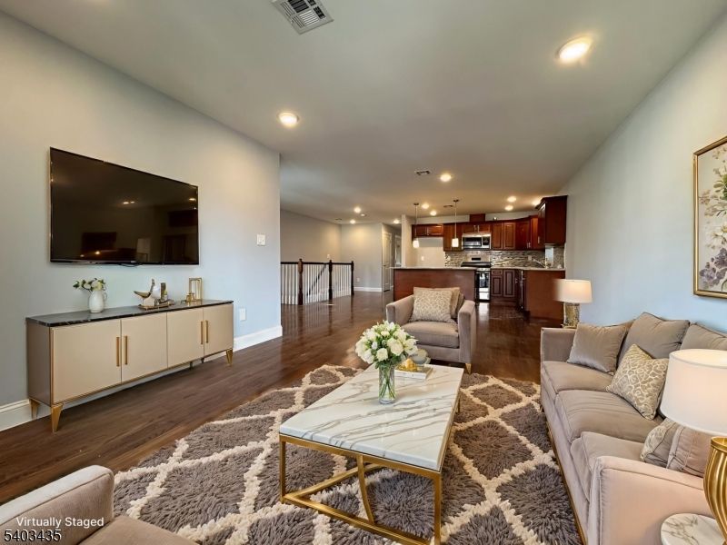 Interior, Kitchen, Living room, Pendant Lights, Recessed Lighting, Stainless Steel Appliances, Wood Texture Flooring