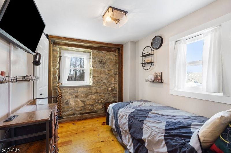 Bedroom, Interior, Stone Walls, Wood Texture Flooring