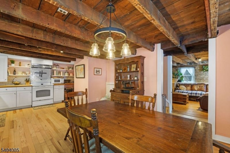 Dining room, Interior, Kitchen, Pendant Lights, Wooden Beams, Wooden Ceilings, Wood Texture Flooring