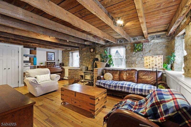 Fireplace, Interior, Living room, Piano, Stone Walls, Wooden Beams, Wooden Ceilings, Wood Texture Flooring