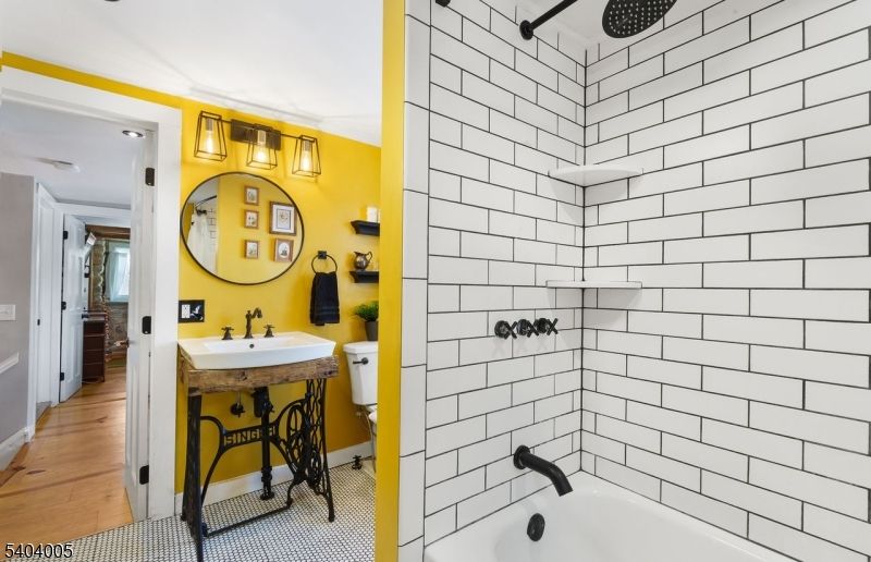 Bathroom, Interior, Recessed Lighting, Wood Texture Flooring