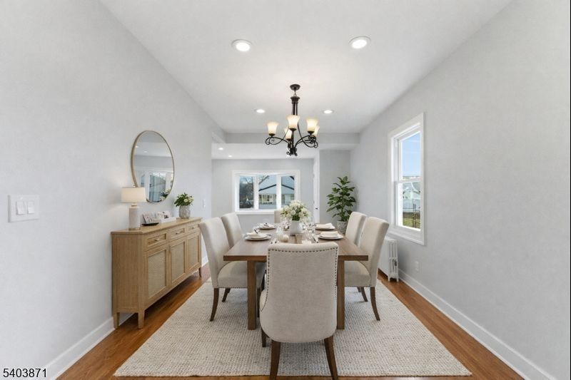 Chandelier, Dining room, Interior, Recessed Lighting, Wood Texture Flooring