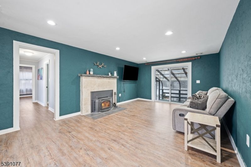 Fireplace, Interior, Recessed Lighting, Wood Texture Flooring