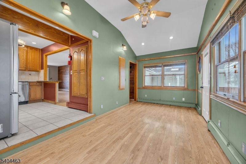 Empty room, Interior, Kitchen, Recessed Lighting, Wood Texture Flooring