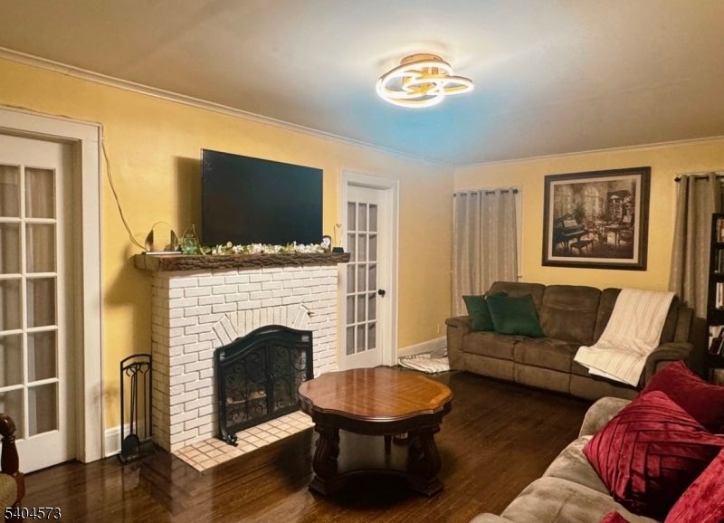 Fireplace, Interior, Living room, Pendant Lights, Wood Texture Flooring