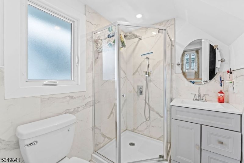 Bathroom, Glass Shower, Interior, Marble Walls, Recessed Lighting