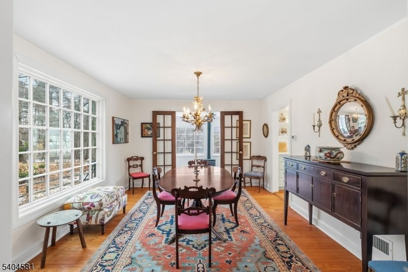 Chandelier, Dining room, Interior, Wood Texture Flooring