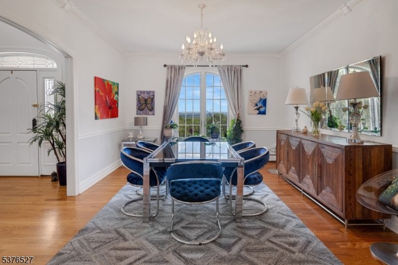 Chandelier, Dining room, Interior, Wood Texture Flooring