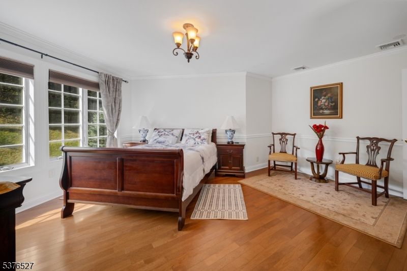 Bedroom, Chandelier, Interior, Wood Texture Flooring