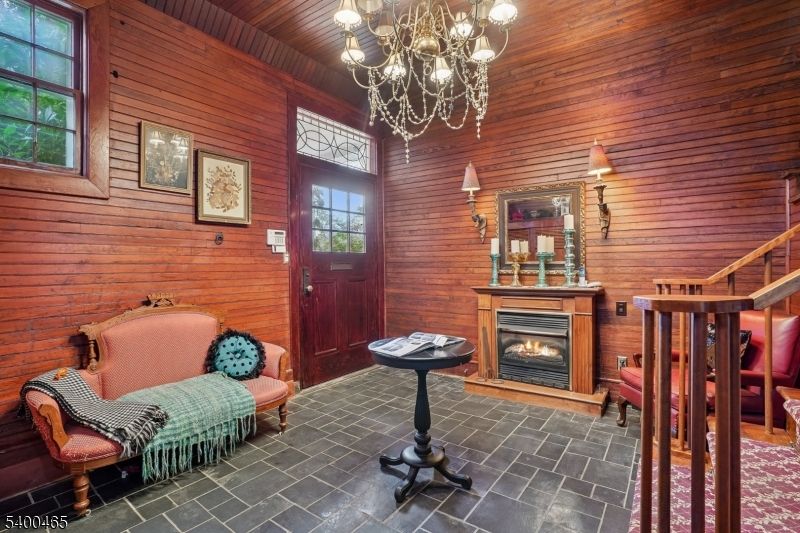 Chandelier, Fireplace, Interior, Wooden Ceilings, Wooden Walls