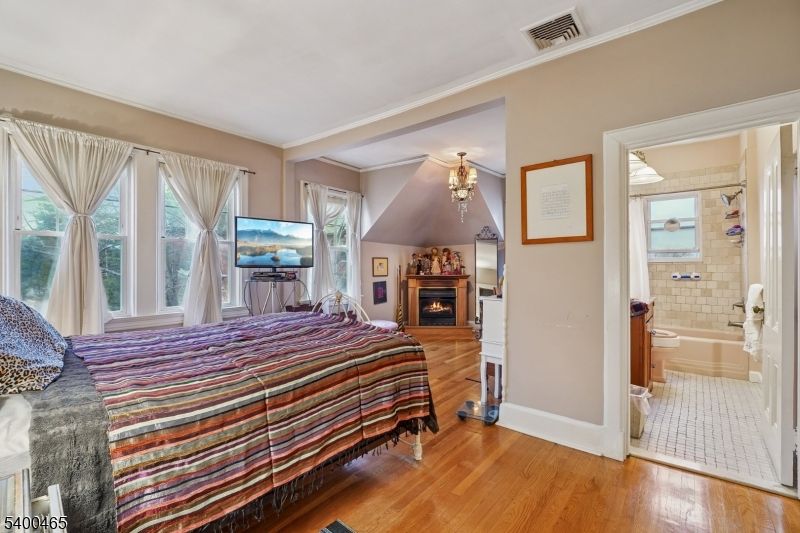 Bathroom, Bedroom, Fireplace, Interior, Wood Texture Flooring