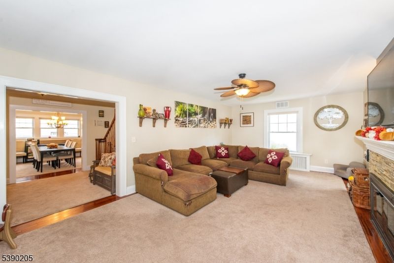 Chandelier, Dining room, Fireplace, Interior, Living room