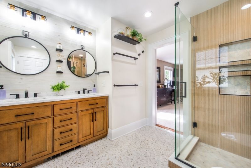 Bathroom, Dual Sink Vanities, Glass Shower, Interior, Recessed Lighting