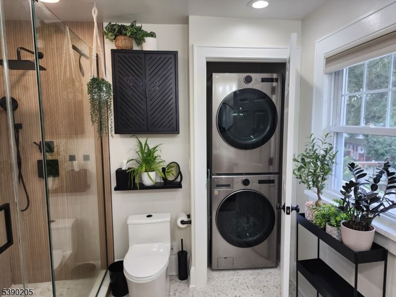 Bathroom, Glass Shower, Interior, Recessed Lighting, Utility Closets, Washer