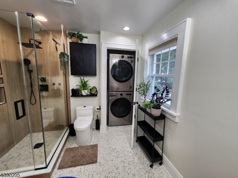Bathroom, Glass Shower, Interior, Recessed Lighting, Utility Closets, Washer
