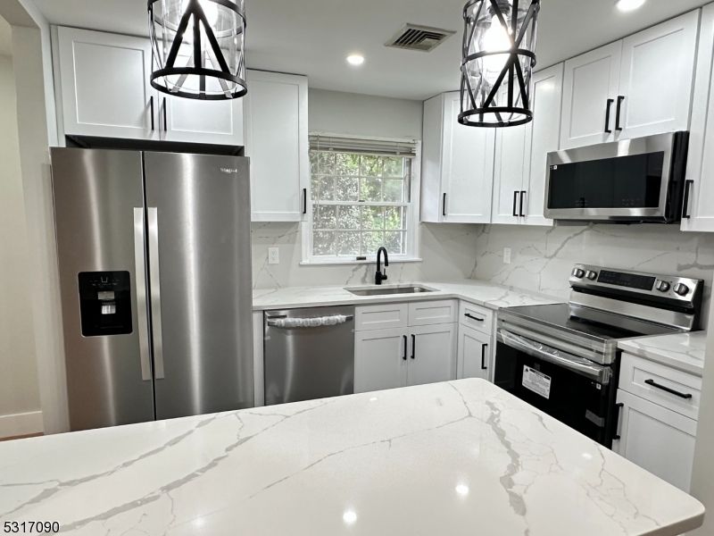 Interior, Kitchen, Pendant Lights, Recessed Lighting, Stainless Steel Appliances