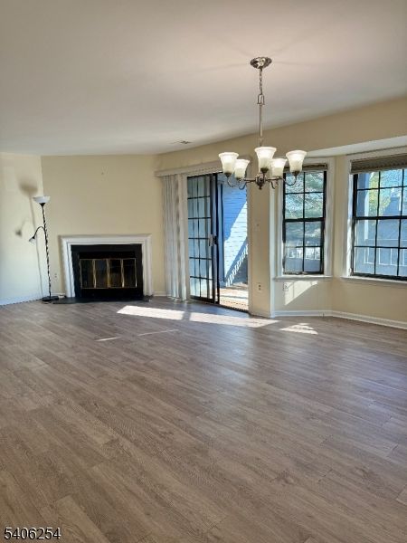 Chandelier, Empty room, Fireplace, Interior, Wood Texture Flooring