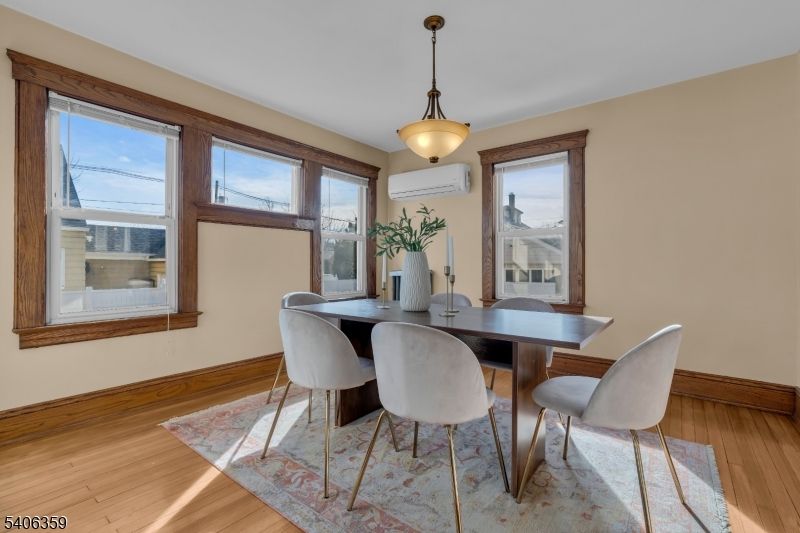 Dining room, Interior, Pendant Lights, Wood Texture Flooring