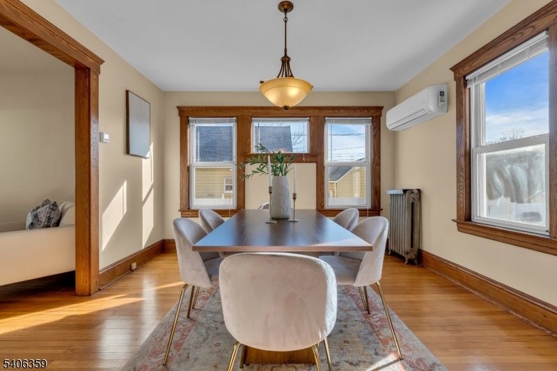 Dining room, Interior, Pendant Lights, Wood Texture Flooring