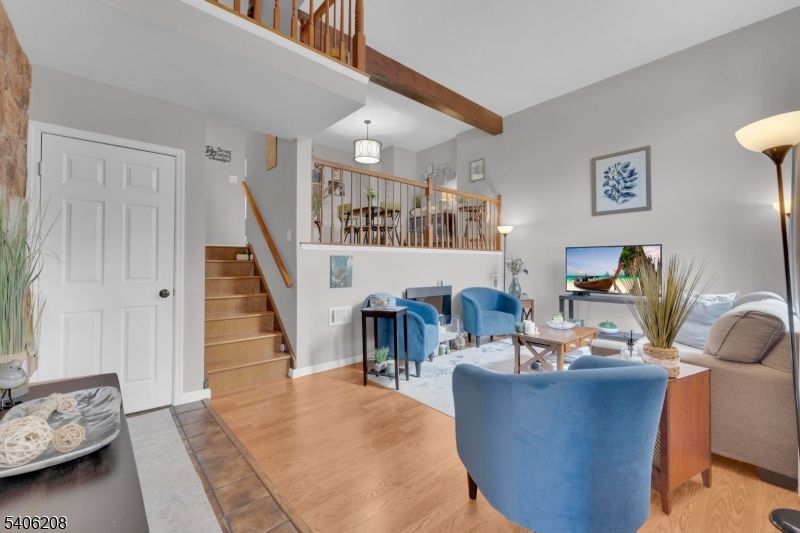Chandelier, Interior, Living room, Wooden Beams, Wood Texture Flooring
