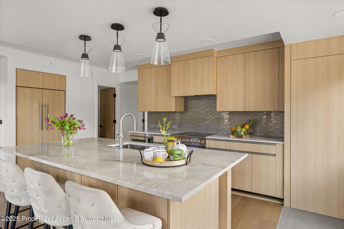 Interior, Kitchen, Pendant Lights, Stainless Steel Appliances, Wood Texture Flooring