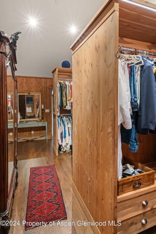 Interior, Walk-in Closets, Wood Texture Flooring, Wooden Walls