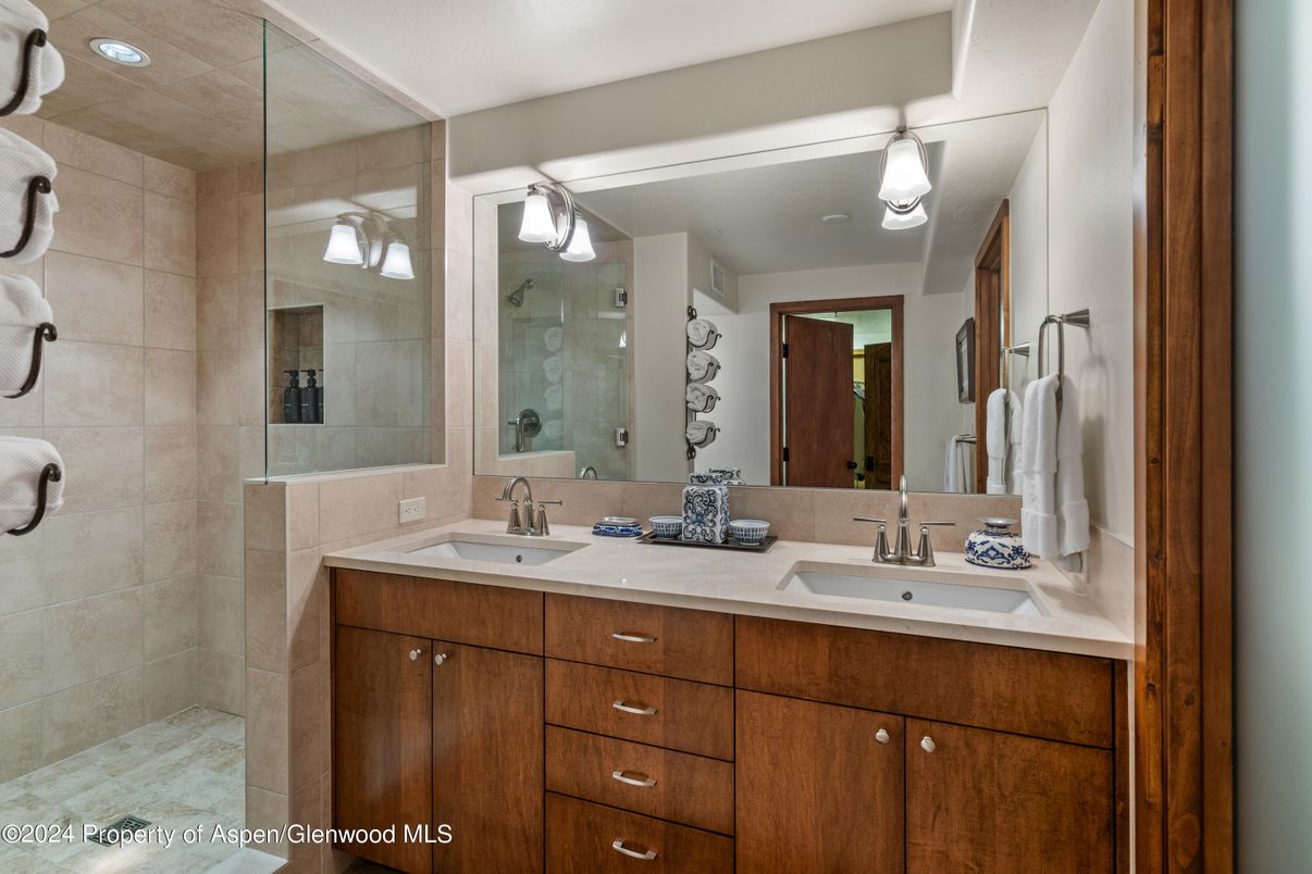 Bathroom, Dual Sink Vanities, Glass Shower, Interior