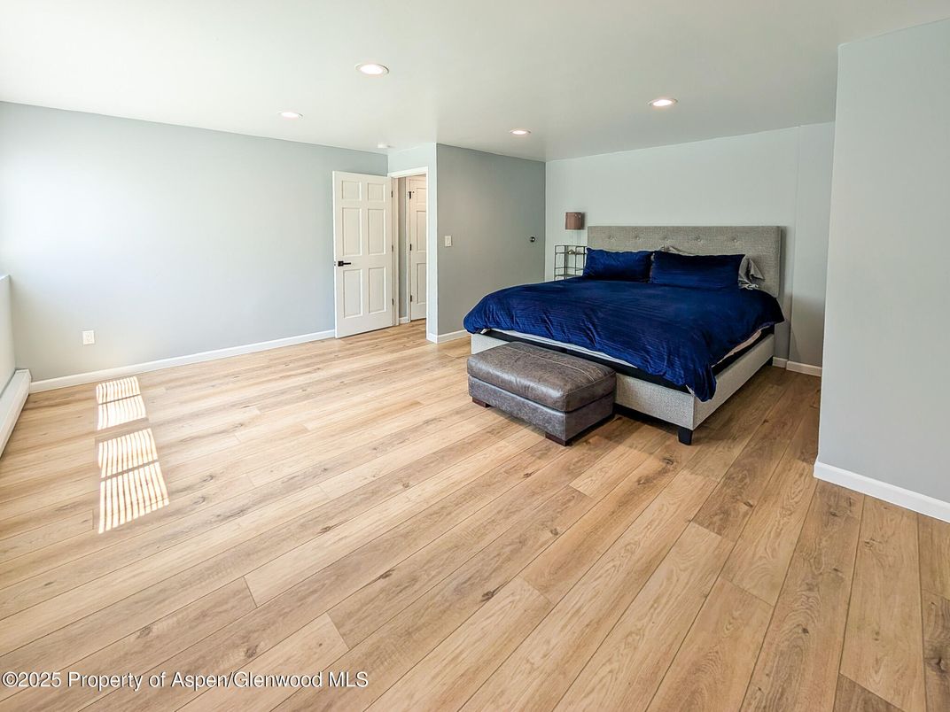 Bedroom, Interior, Recessed Lighting, Wood Texture Flooring