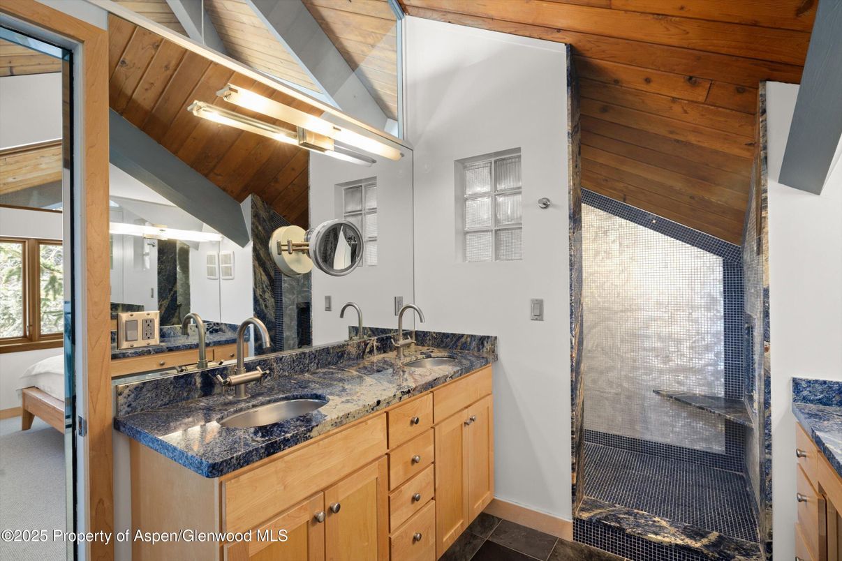 Bathroom, Dual Sink Vanities, Interior, Wooden Ceilings