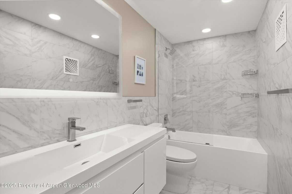 Bathroom, Glass Shower, Interior, Marble, Marble Walls, Recessed Lighting