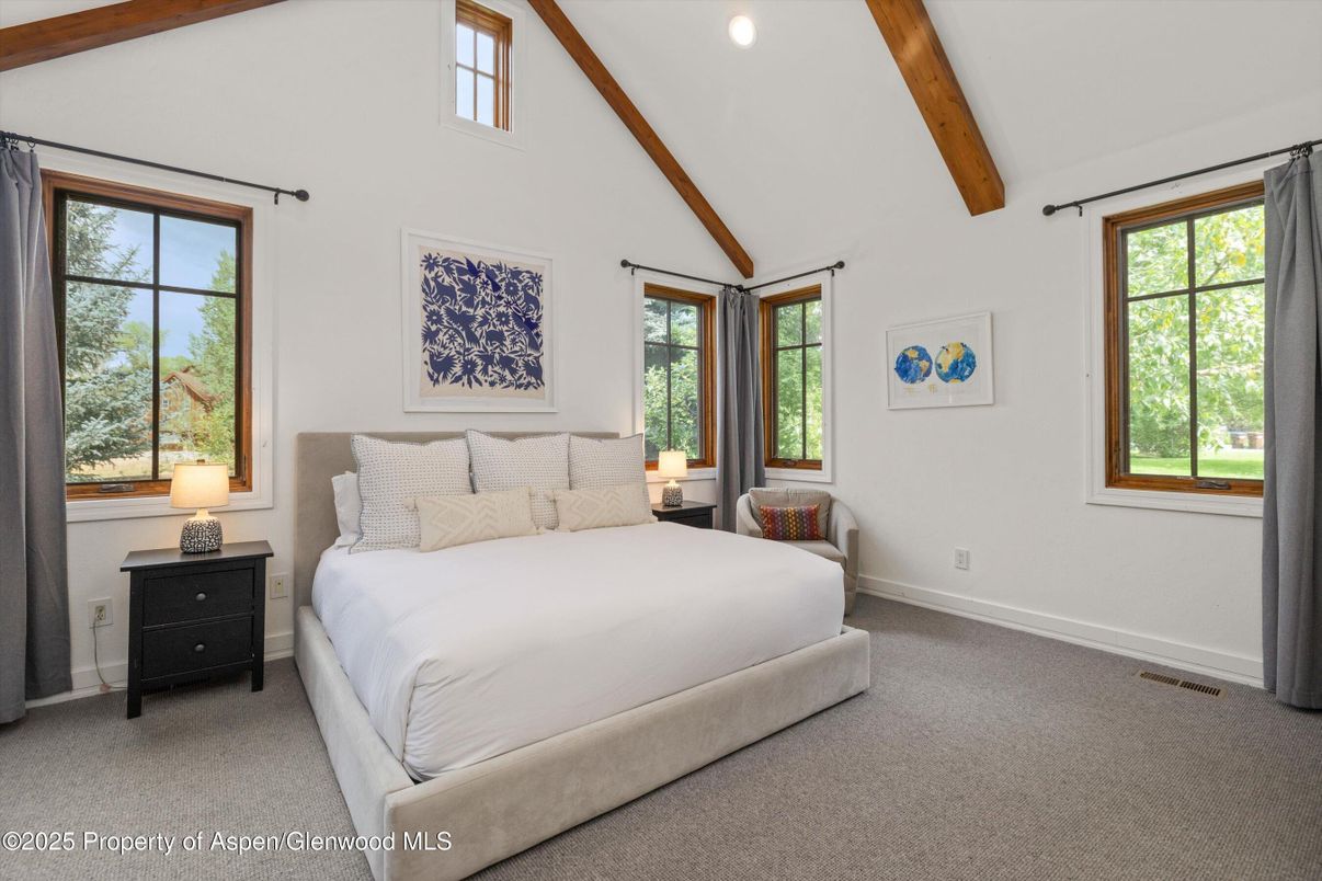 Bedroom, Interior, Recessed Lighting, Wooden Beams