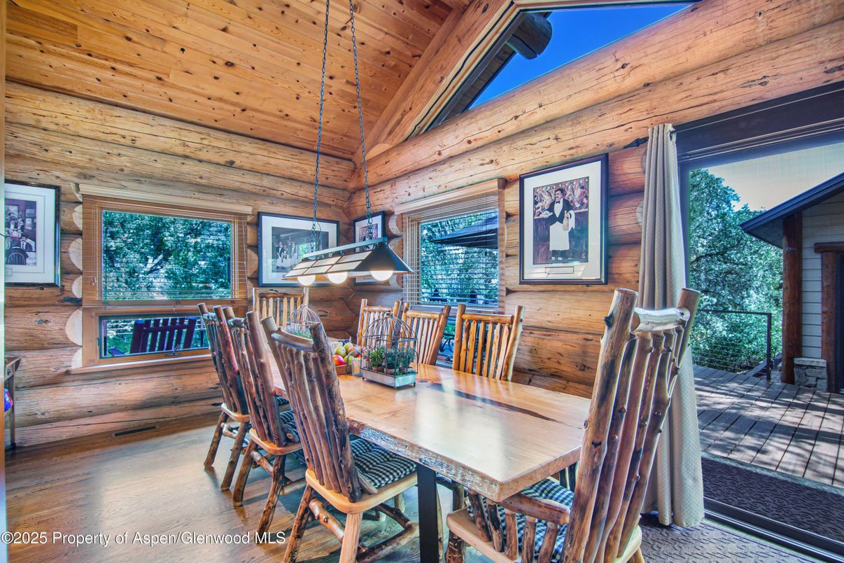 Dining room, Interior, Pendant Lights, Wooden Ceilings, Wood Texture Flooring, Wooden Walls