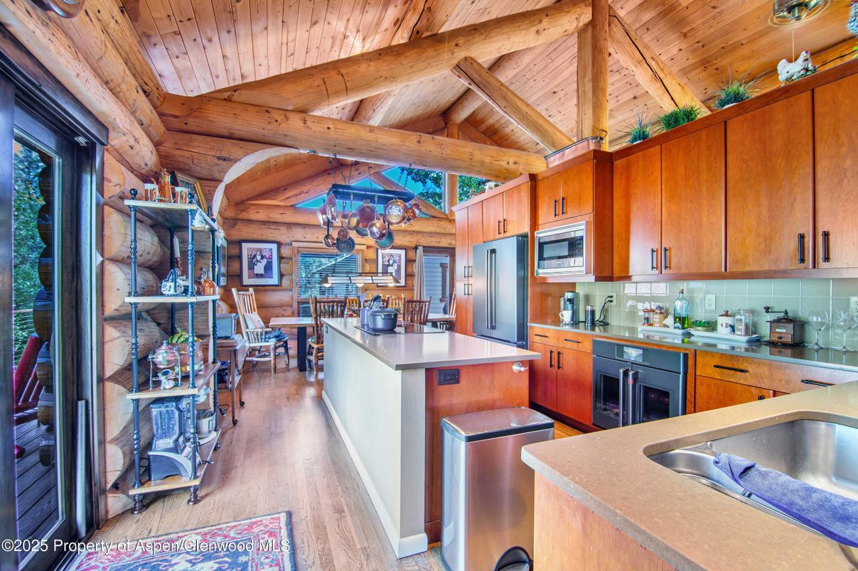 Interior, Kitchen, Stainless Steel Appliances, Wooden Beams, Wooden Ceilings, Wood Texture Flooring, Wooden Walls