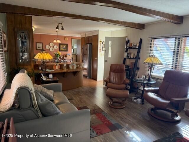 Interior, Living room, Pendant Lights, Wooden Beams, Wood Texture Flooring