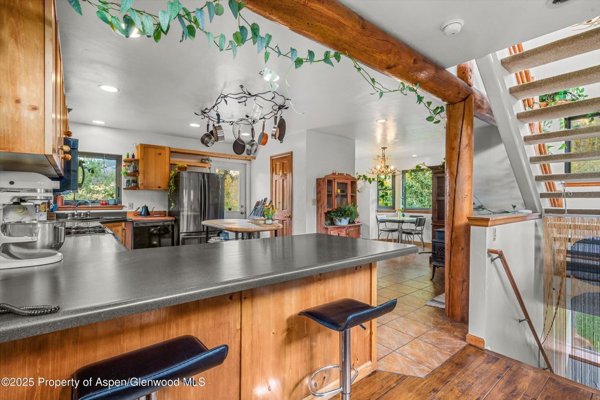 Chandelier, Interior, Kitchen, Recessed Lighting, Wood Texture Flooring