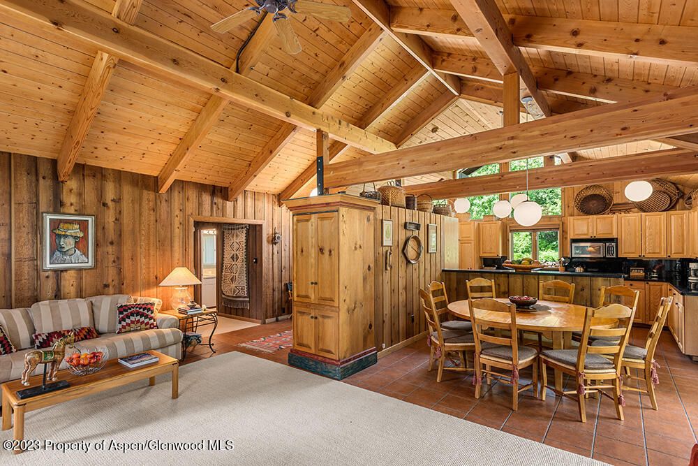 Dining room, Interior, Kitchen, Living room, Pendant Lights, Wooden Beams, Wooden Ceilings, Wooden Walls
