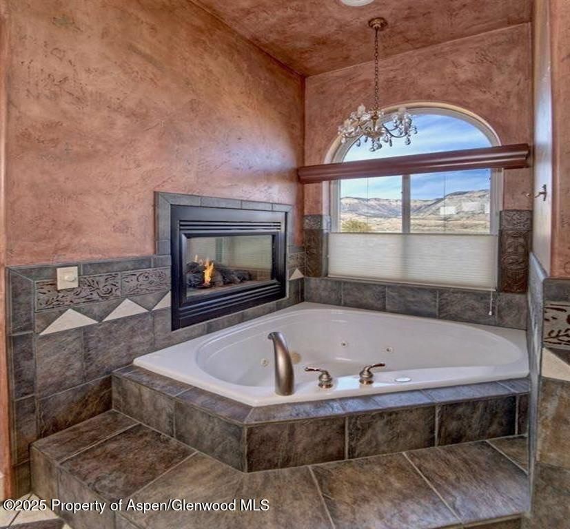 Bathroom, Chandelier, Fireplace, Interior