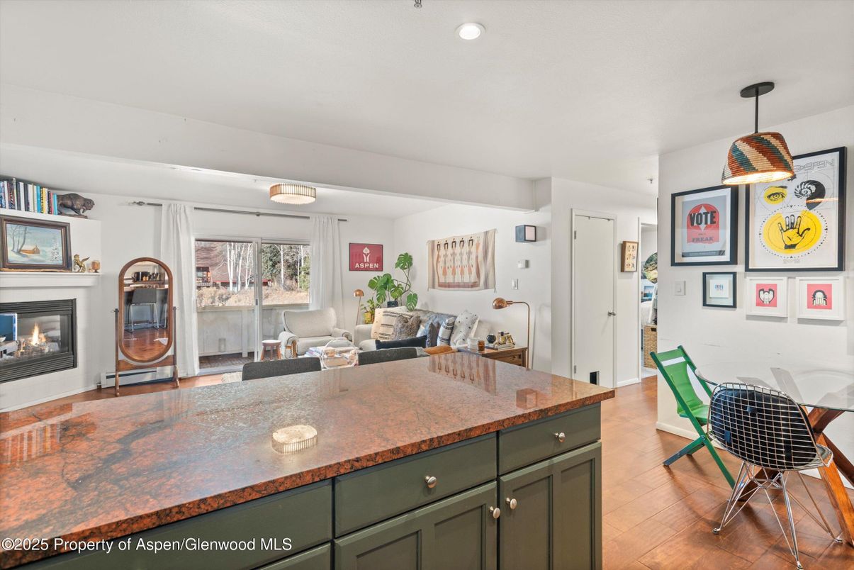 Fireplace, Interior, Living room, Pendant Lights, Recessed Lighting, Wood Texture Flooring