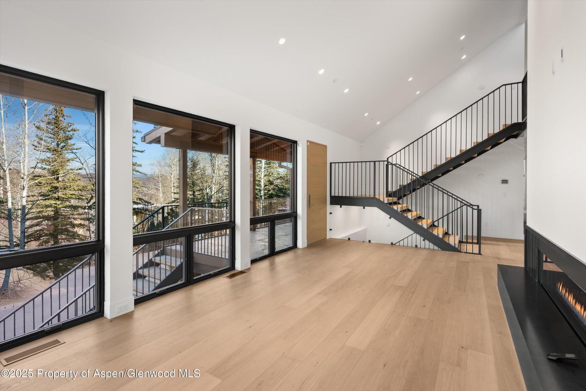 Fireplace, Interior, Recessed Lighting, Wood Texture Flooring