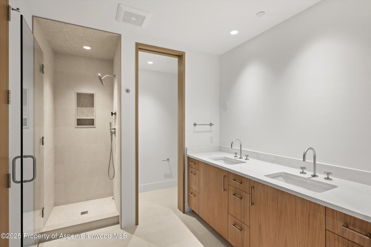Bathroom, Dual Sink Vanities, Glass Shower, Interior, Recessed Lighting